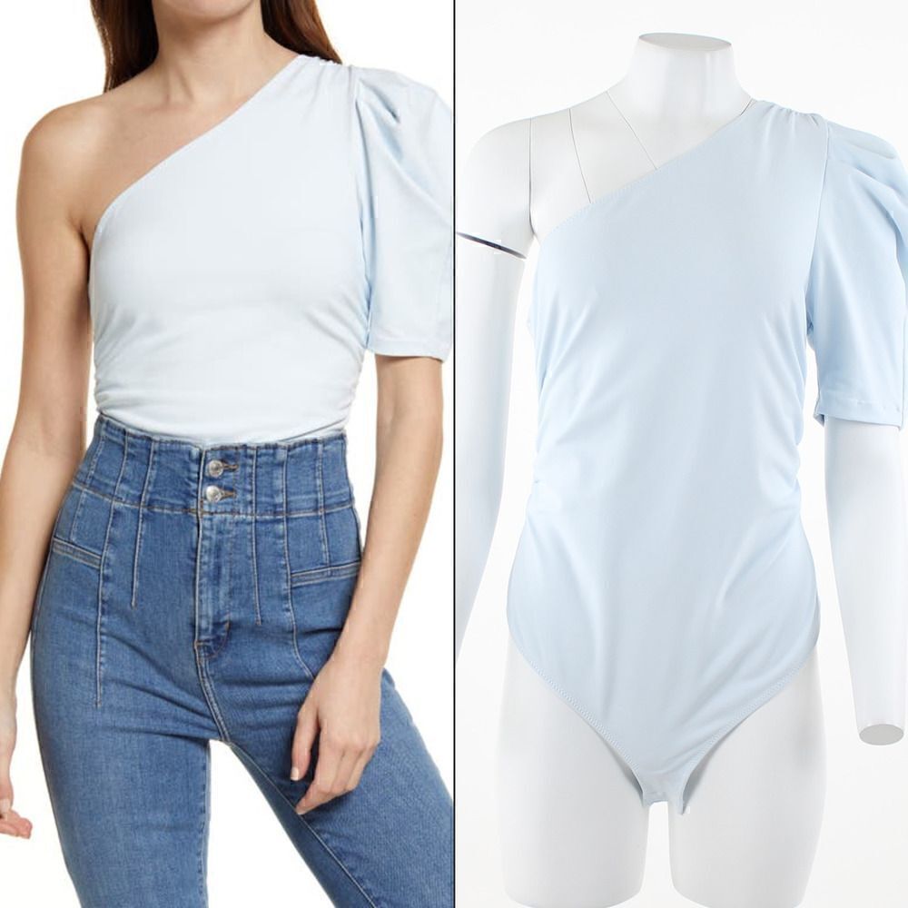 Free People Somethin Bout You One-Shoulder Bodysuit in Crisp Morning \